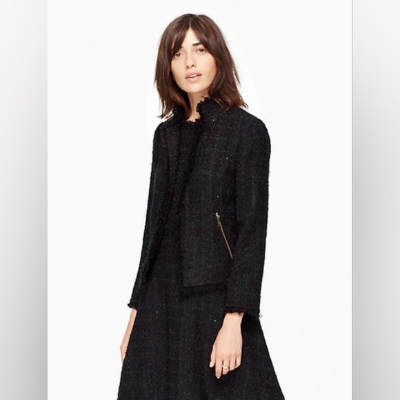 Kate Spade New York Black Open-Front Shimmer Tweed Jacket